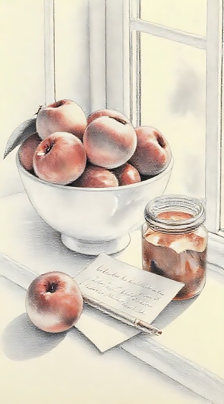 窗边静物苹果与信件