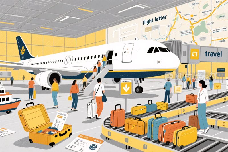 机场登机与行李托运场景插画