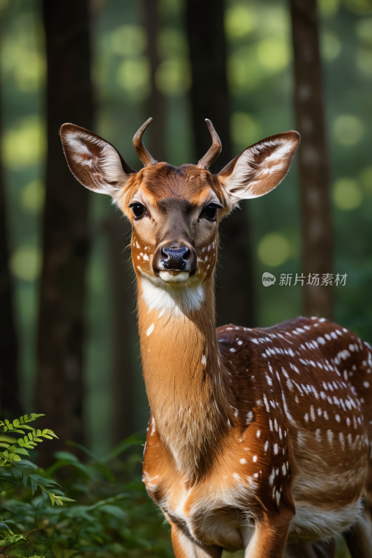 一只鹿站在树林里看着镜头高清图片