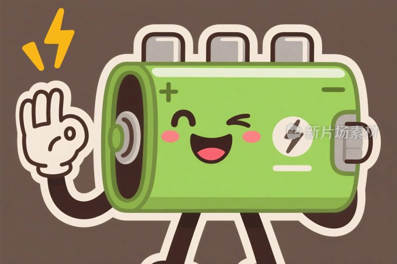 卡通绿色电池形象插画
