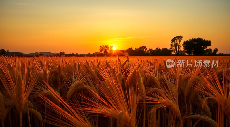 金色麦浪映夕阳