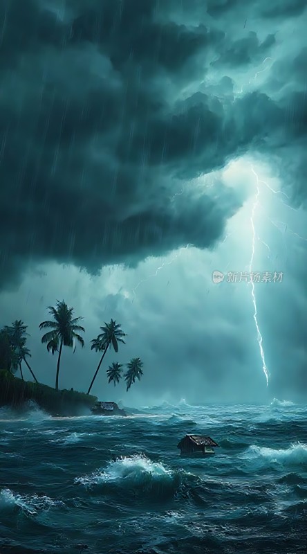 暴风雨中的孤岛与闪电