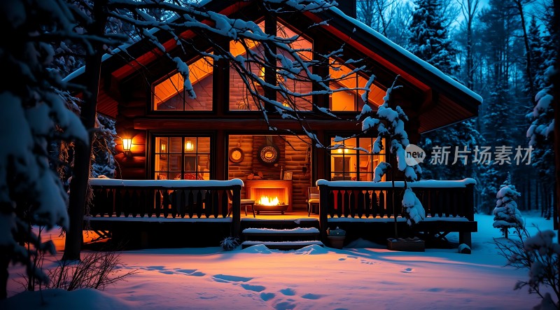 雪夜小木屋温馨 fireplace
