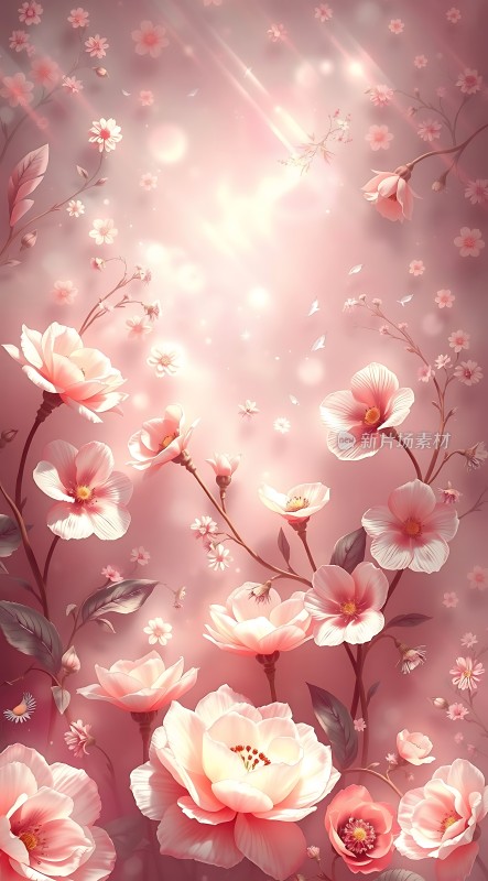 粉红梦境梦幻花朵盛开