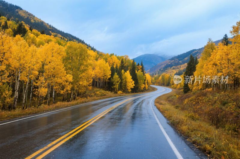 秋日山间公路风景