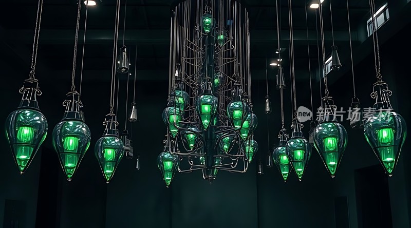 绿色吊灯的艺术装置