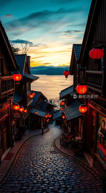 日落下的古街