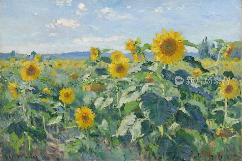 向日葵田园风景油画
