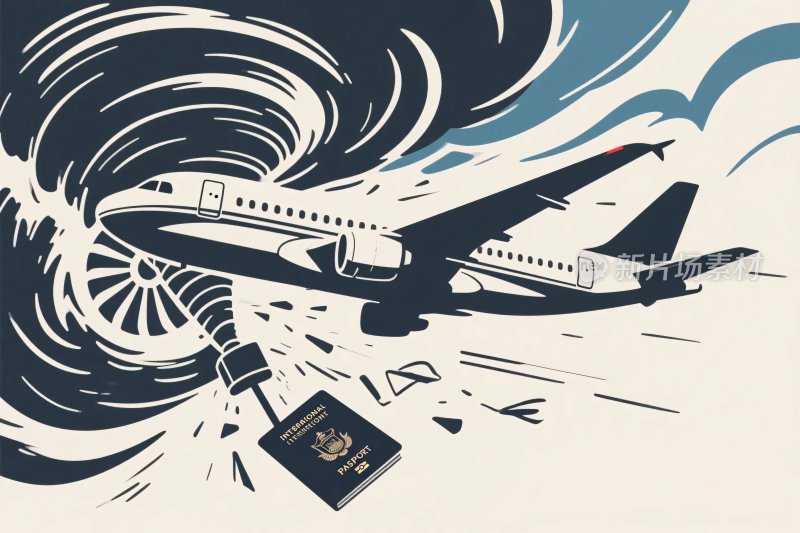 飞机遭遇风暴危机插画