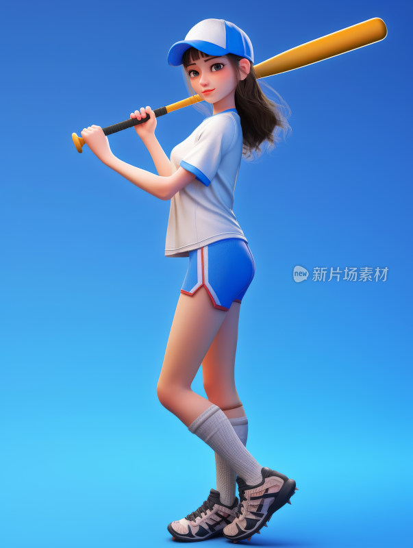 3D风格棒球远动员女