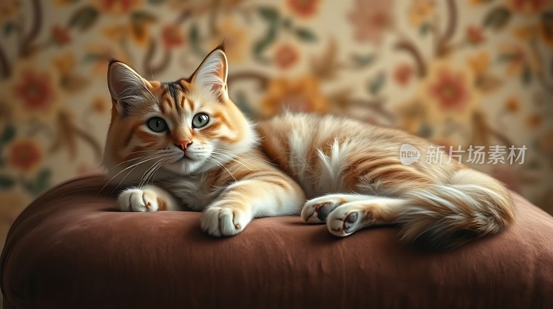 橘猫慵懒趴在沙发上的温馨瞬间