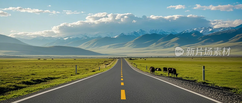 草原公路自然风光旅行风景摄影图