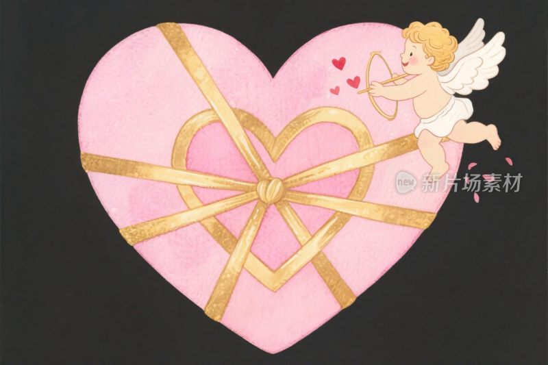 可爱丘比特爱心礼盒插画
