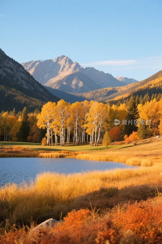 秋日山间湖泊美景