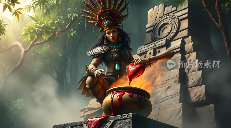 神秘女祭司献祭心形宝石