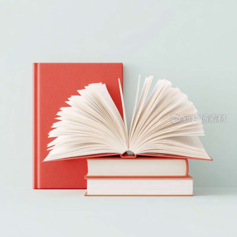 翻开的书籍与堆叠书本画面