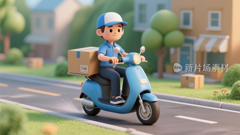 卡通快递员包裹物流配送上门