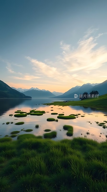 湖光山色映日辉绿意盎然入眼帘