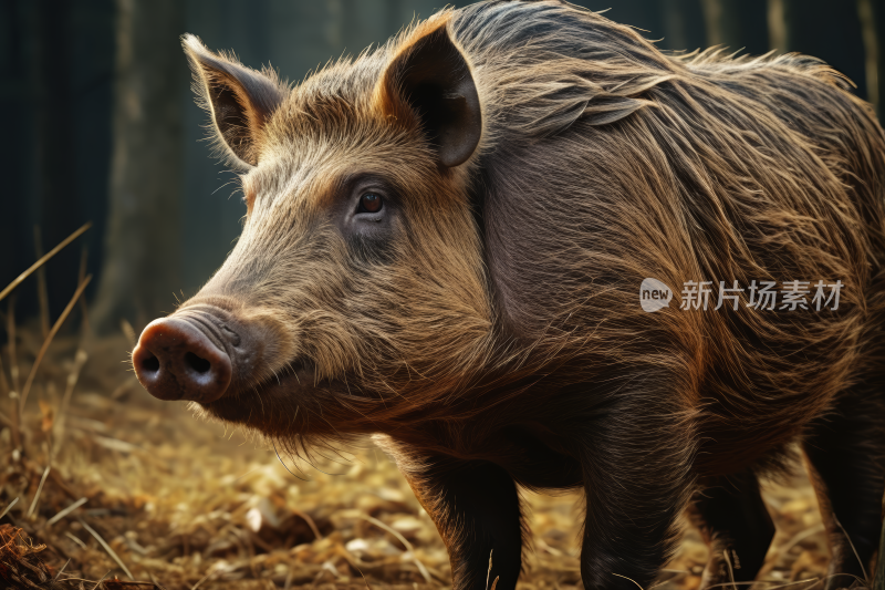 田野中央站着一头小猪高清图片