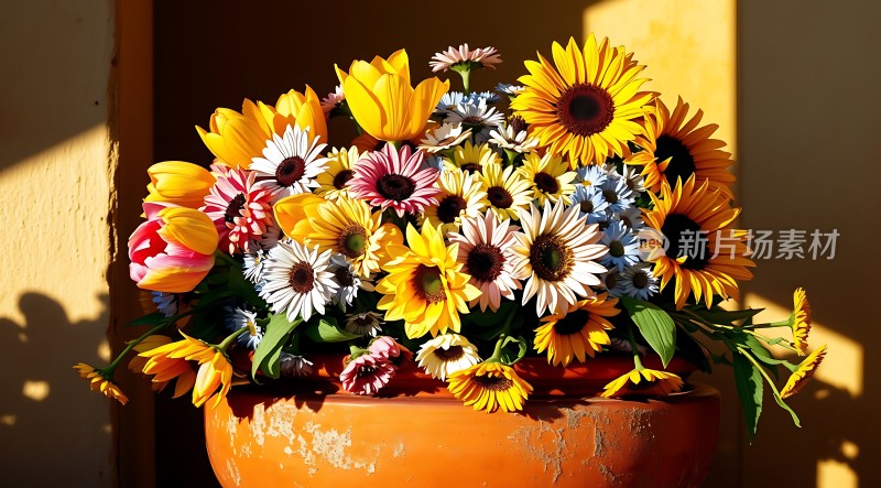 阳光下的多彩花艺展示