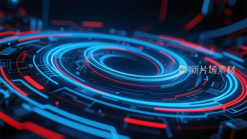科技感红蓝环形光效图案