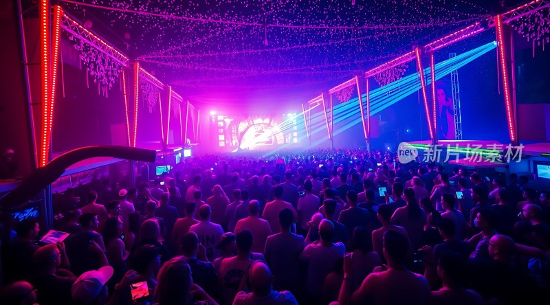 夜店狂欢霓虹闪烁人群沸腾