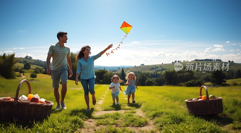 家庭草地放风筝 picnic