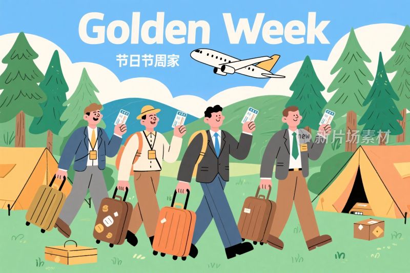 国庆假期旅行插画