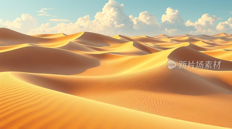 金色沙丘下的宁静沙漠风光