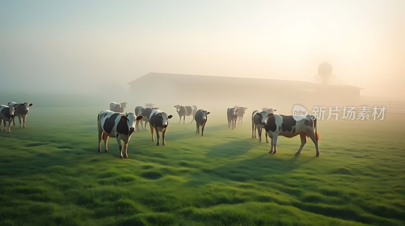 晨雾中的奶牛群