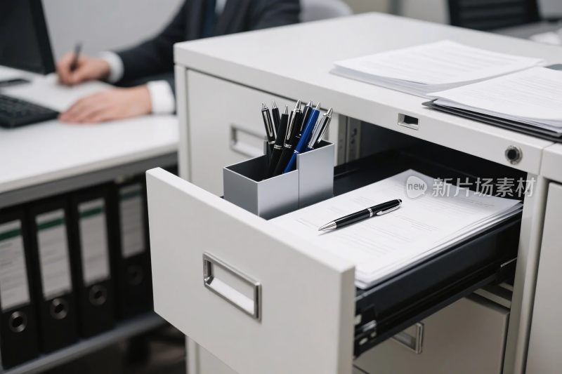 办公文件柜抽屉特写