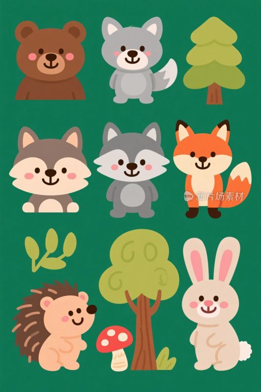 卡通动物森林插画