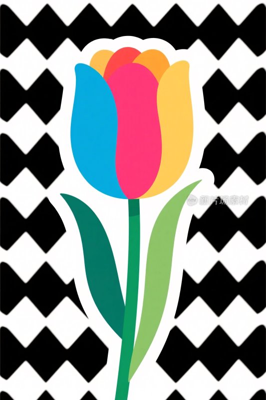 彩色郁金香几何插画