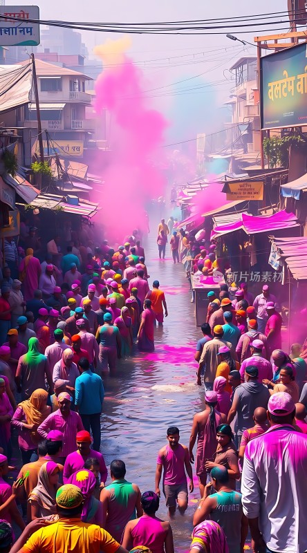 彩色粉末节上的欢乐庆典