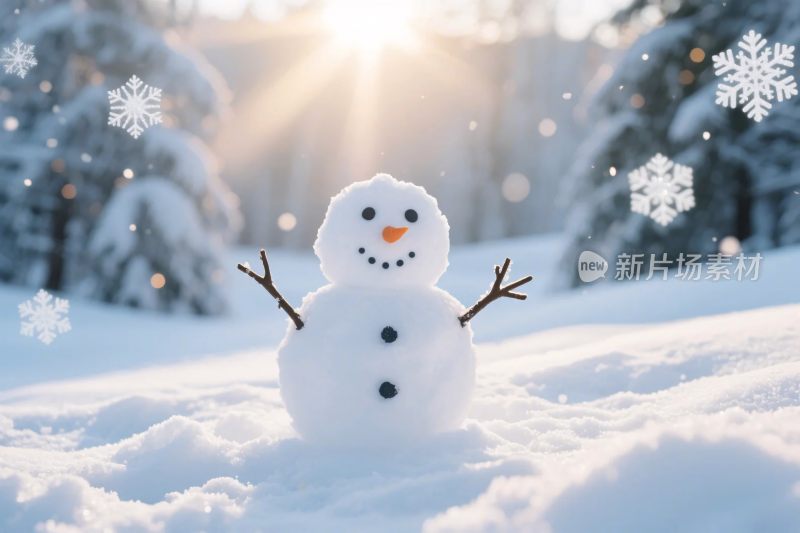 冬日雪人雪景阳光