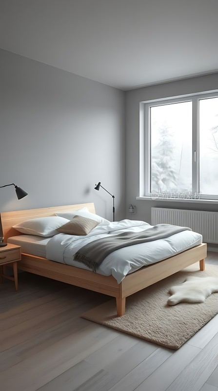 简约卧室木质床铺与自然光线相映成趣