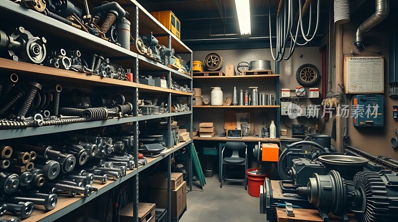 机械零件仓库整齐排列的工具和设备