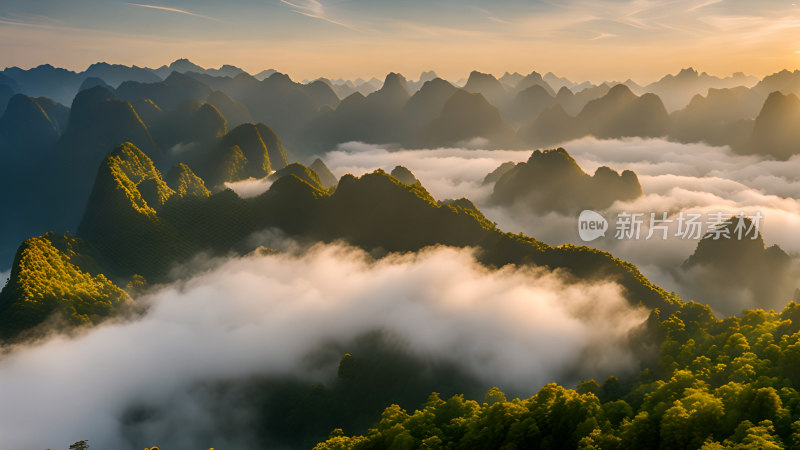 桂林山水照片山峰云海群山云雾缭绕自然风景