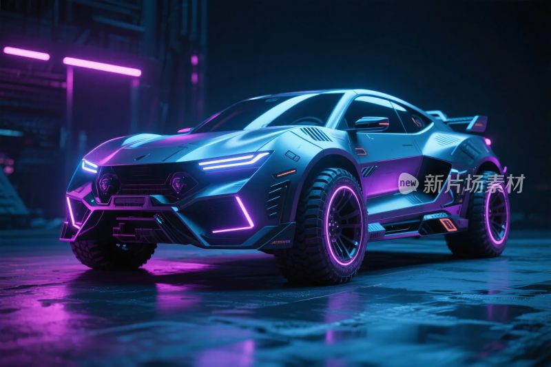 炫酷霓虹科幻跑车