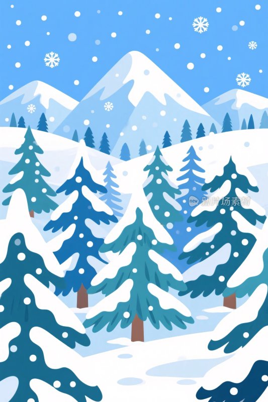 冬季雪山雪景插画