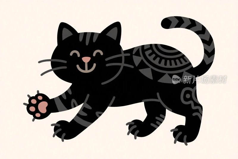 黑白卡通猫咪插画