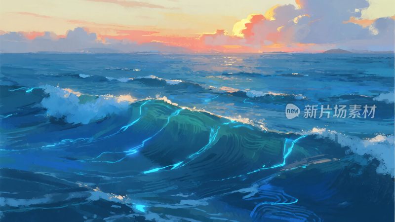 海上日落时的波涛景象