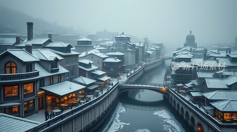 雪中古城灯火阑珊映水乡