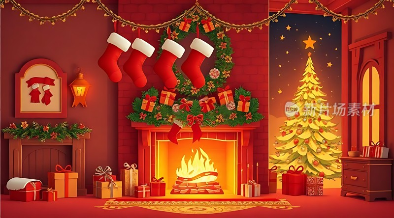 圣诞壁炉温馨夜