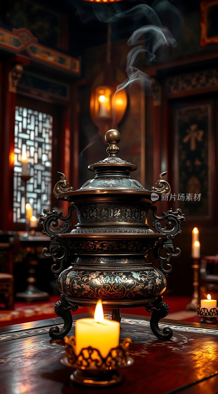 古香古色铜器蜡烛静物