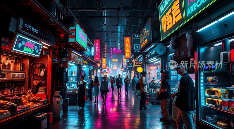霓虹灯下的繁华夜市