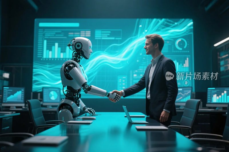 机器人与人科技互动握手场景