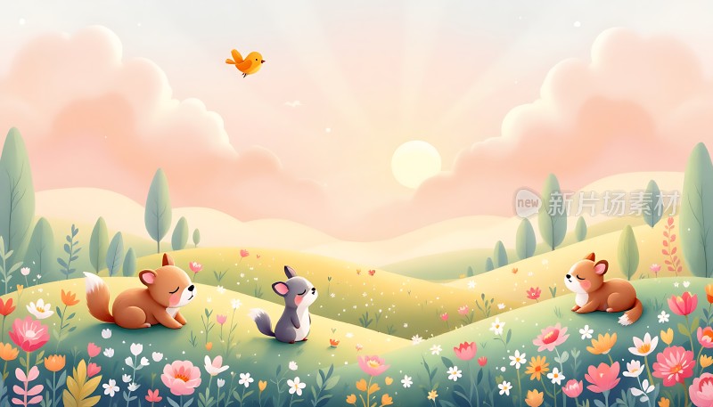 晨光下的萌宠乐园