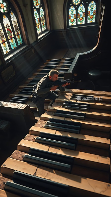 钢琴楼梯上的枪战