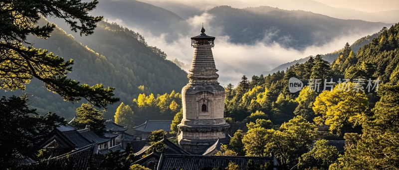 山谷古塔风景名胜旅游景区日落图片